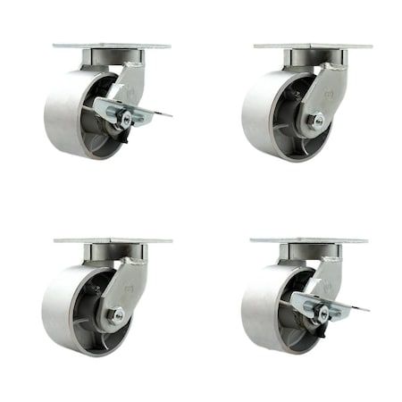 Service Caster 6'' Heavy Duty Semi Steel Cast Iron Caster Set 2 Swivel Lock 2 Brakes, 4PK CRAN-SCC-KP92S630-SSR-BSL-2-SLB-2